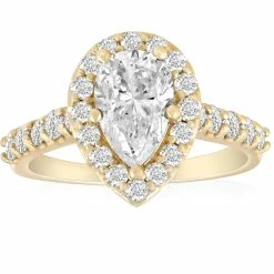 Wholesale ⌛ Pompeii3 2 Ct Pear Shape Halo Diamond Engagement Ring 14k Yellow Gold for 👩 women 🛒