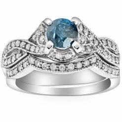 Top 10 ๐ Pompeii3 1 1/2ct Blue Diamond Engagement Ring Infinity Set 14K White Gold for ๐ฉ women ๐งจ