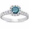 Wholesale 😉 Pompeii3 1 Ct Blue Diamond Cushion Halo Engagement Ring 14k White Gold for 👩 women 🔔