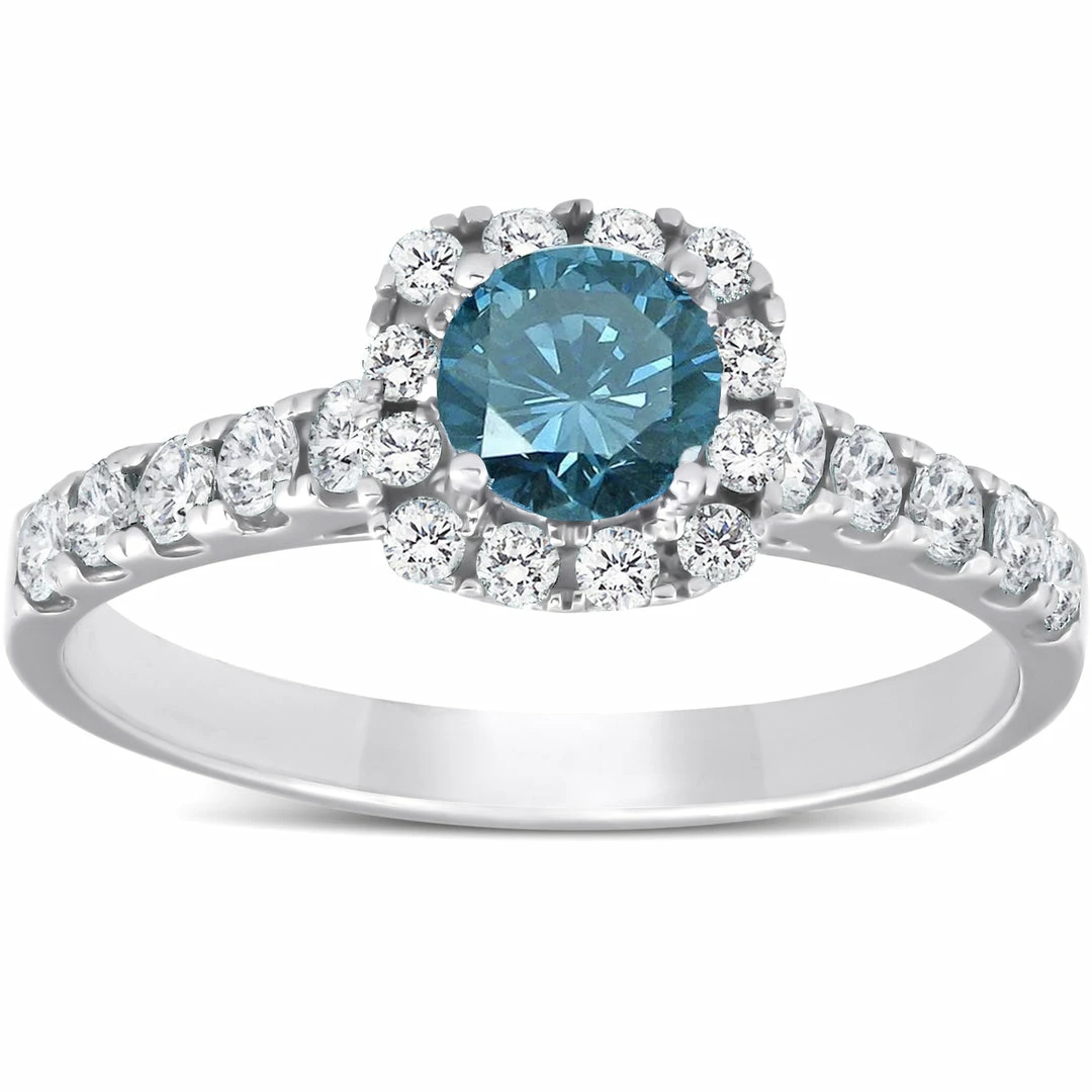 Wholesale ๐ Pompeii3 1 Ct Blue Diamond Cushion Halo Engagement Ring 14k White Gold for ๐ฉ women ๐
