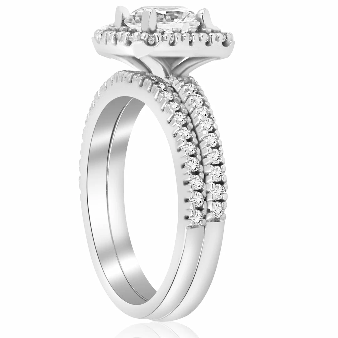 Best deal โจ Pompeii3 1 1/5ct Diamond Cushion Halo Engagement Ring Wedding Band Set 14k White Gold for ๐ฉ women ๐ - Image 2