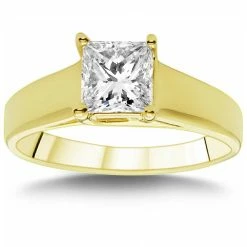 Outlet 💯 Pompeii3 1 CT Princess Cut Diamond Solitaire Engagement Ring 14k Yellow Gold for 👩 women 💯