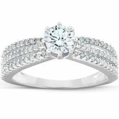 Outlet 🎉 Pompeii3 1 Ct Diamond Engagement Ring Multi Row 14k White Gold for 👩 women 🧨