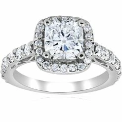 Wholesale ❤️ Pompeii3 2 1/5 ct Cushion Diamond Vintage Halo Engagement Ring 14k White Gold for 👩 women 🔥