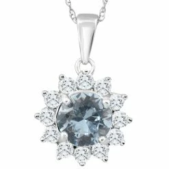 Budget ๐ฏ Pompeii3 1 1/2Ct Aquamarine & Diamond Halo Pendant 10k White Gold ๐ฉ Women's Necklace ๐ฏ