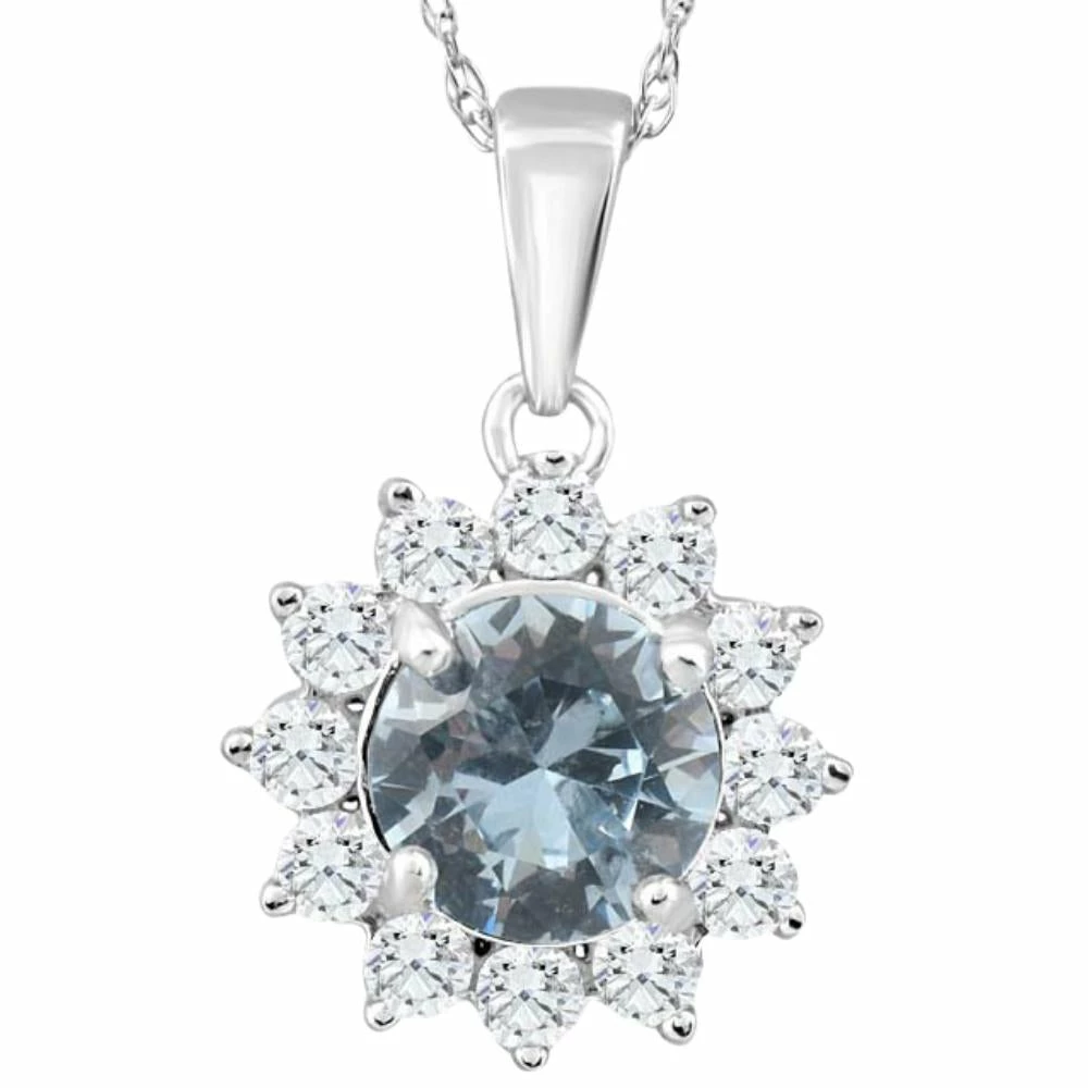 Budget 💯 Pompeii3 1 1/2Ct Aquamarine & Diamond Halo Pendant 10k White Gold 👩 Women's Necklace 💯
