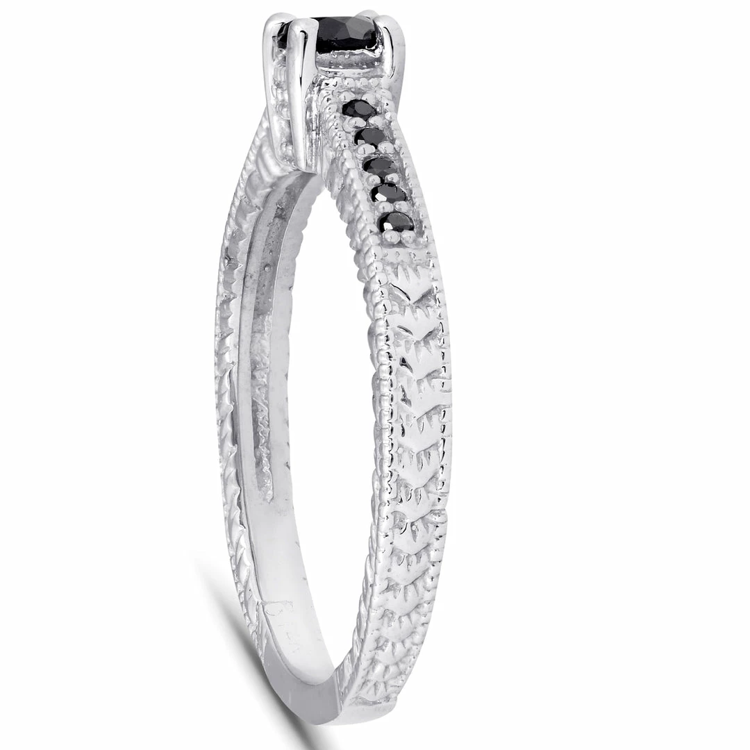 Best deal 🌟 Pompeii3 1/2 ct Black Diamond Vintage Engagement Ring 14k White Gold for 👩 women ✔️ - Image 3