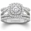 Top 10 👏 Pompeii3 1 1/4 Ct Three Ring Diamond Cushion Halo Engagement Wedding Band Set White Gold for 👩 women ❤️