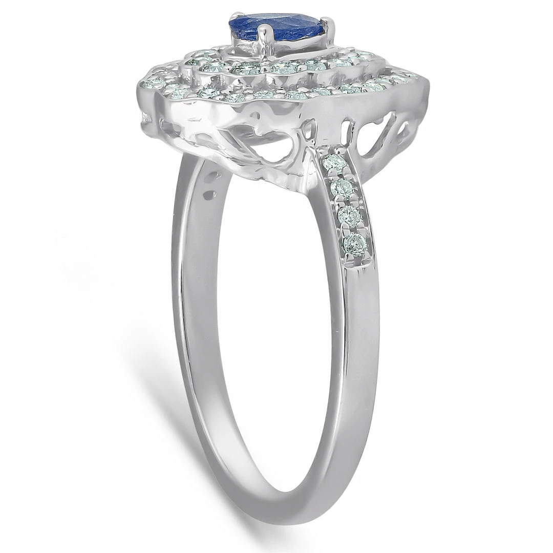Top 10 😉 Pompeii3 3/4 Ct Pear Shape Blue Sapphire & Diamond Halo Vintage Fashion Ring White Gold for 👩 women 💯 - Image 3