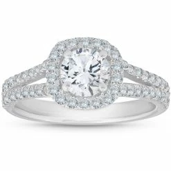 Best reviews of โ๏ธ Pompeii3 1 1/2Ct Diamond Cushion Halo Split Shank Engagement Ring 14k White Gold for ๐ฉ women ๐คฉ