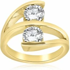 Best deal 🔔 Pompeii3 2 ct Diamond Enhanced Two Stone Forever Us Engagement Ring 14k Yellow Gold for 👩 women 🥰