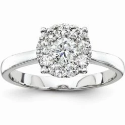 Best Sale ⌛ Pompeii3 1/2 cttw Halo Cluster Diamond Engagement Illusion Ring 14k White Gold for 👩 women 😉