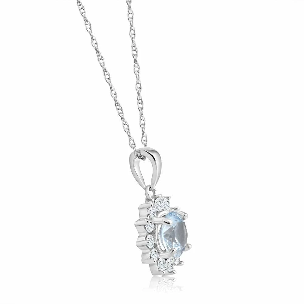 Budget 💯 Pompeii3 1 1/2Ct Aquamarine & Diamond Halo Pendant 10k White Gold 👩 Women's Necklace 💯 - Image 2