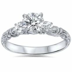 Best deal 🎉 Pompeii3 3/4ct Vintage 3 Stone Diamond Engagement Ring 14K White Gold for 👩 women 🥰