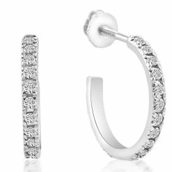 Budget 🌟 Pompeii3 1/2Ct Diamond Hoops With Screw Backs 10k White Gold 1/2" Tall for 👩 women 🔥