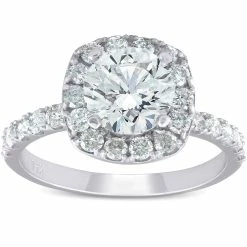 Best deal 😀 Pompeii3 2ct Round Diamond Cushion Halo Engagement Ring 14k White Gold for 👩 women 🎁