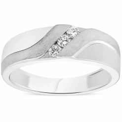 Buy ⌛ Pompeii3 Mens 1/5ct White Gold Diamond 6.5mm Brushed Wedding Curve Anniversary Band ⌛