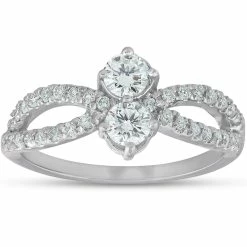 Wholesale 😀 Pompeii3 3/4 Ct Two Stone Diamond Engagement Forever Us Anniversary Ring 14k White Gold for 👩 women ⌛