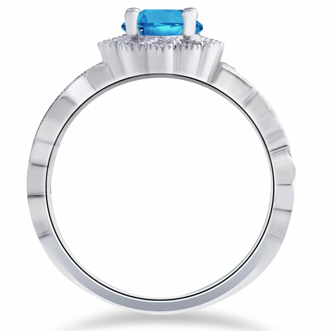 Wholesale ๐ Pompeii3 1 ct Oval Blue Topaz & Diamond Vintage Halo Vine Petal Ring 14k White Gold for ๐ฉ women ๐ฏ - Image 2