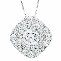 Promo 🧨 Pompeii3 2 1/4Ct TW Diamond (1ct center) Cushion Halo Pendant White Gold Necklace for 👩 women 🧨