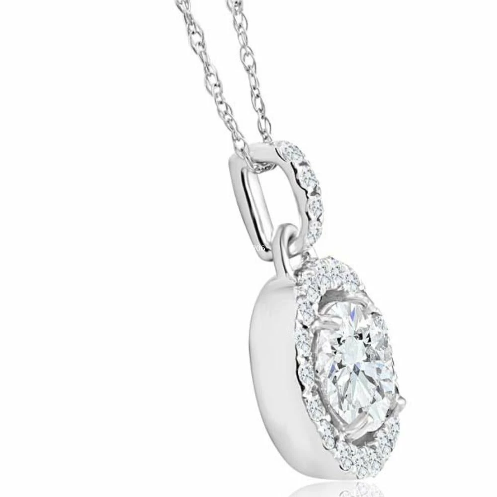 Best Sale ๐งจ Pompeii3 1 1/3Ct TW Round Diamond (1ct center) Halo Pendant Lab Grown White Gold Necklace for ๐ฉ women ๐ - Image 2