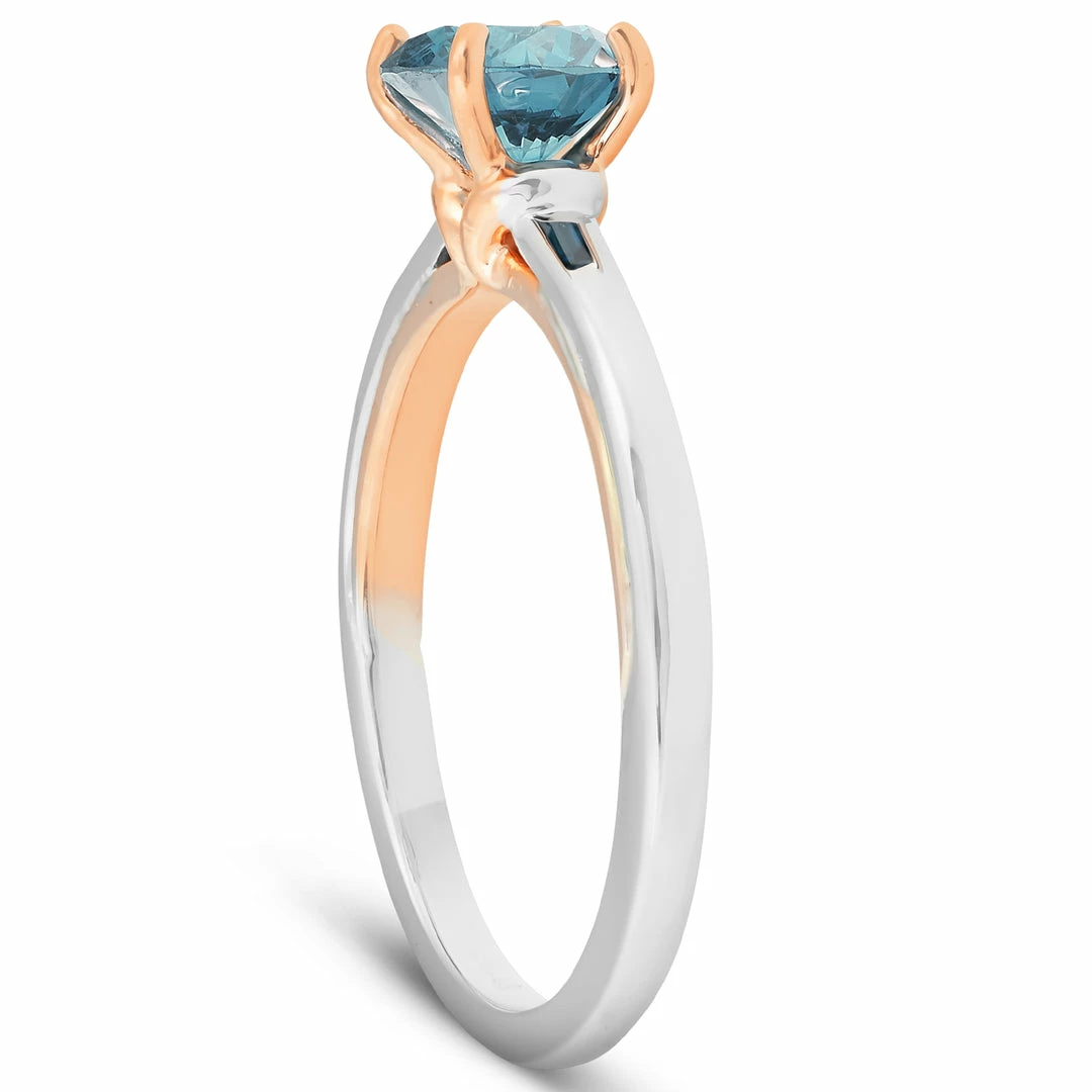 Best deal ๐ Pompeii3 1 Ct Blue Diamond Solitaire Two Tone Engagement Ring 14k White & Rose Gold for ๐ฉ women โจ - Image 2