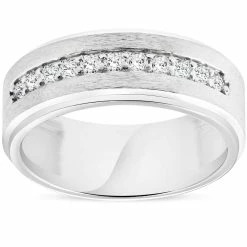 Cheap 😉 Pompeii3 Mens 3/8ct White Gold Diamond 10k Brushed Wedding 8MM Anniversary Band 🌟