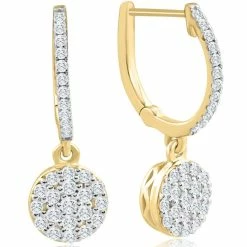 Hot Sale ✨ Pompeii3 1/2Ct Diamond Hoops Drop Dangle Earrings Yellow Gold 👩 Women's 1" Tall Lab Grown 💯