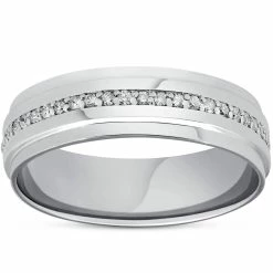 Outlet 🤩 Pompeii3 Mens Diamond 3/8ct Eternity Ring Wedding Band 14k White Gold High Polished 7MM ✨
