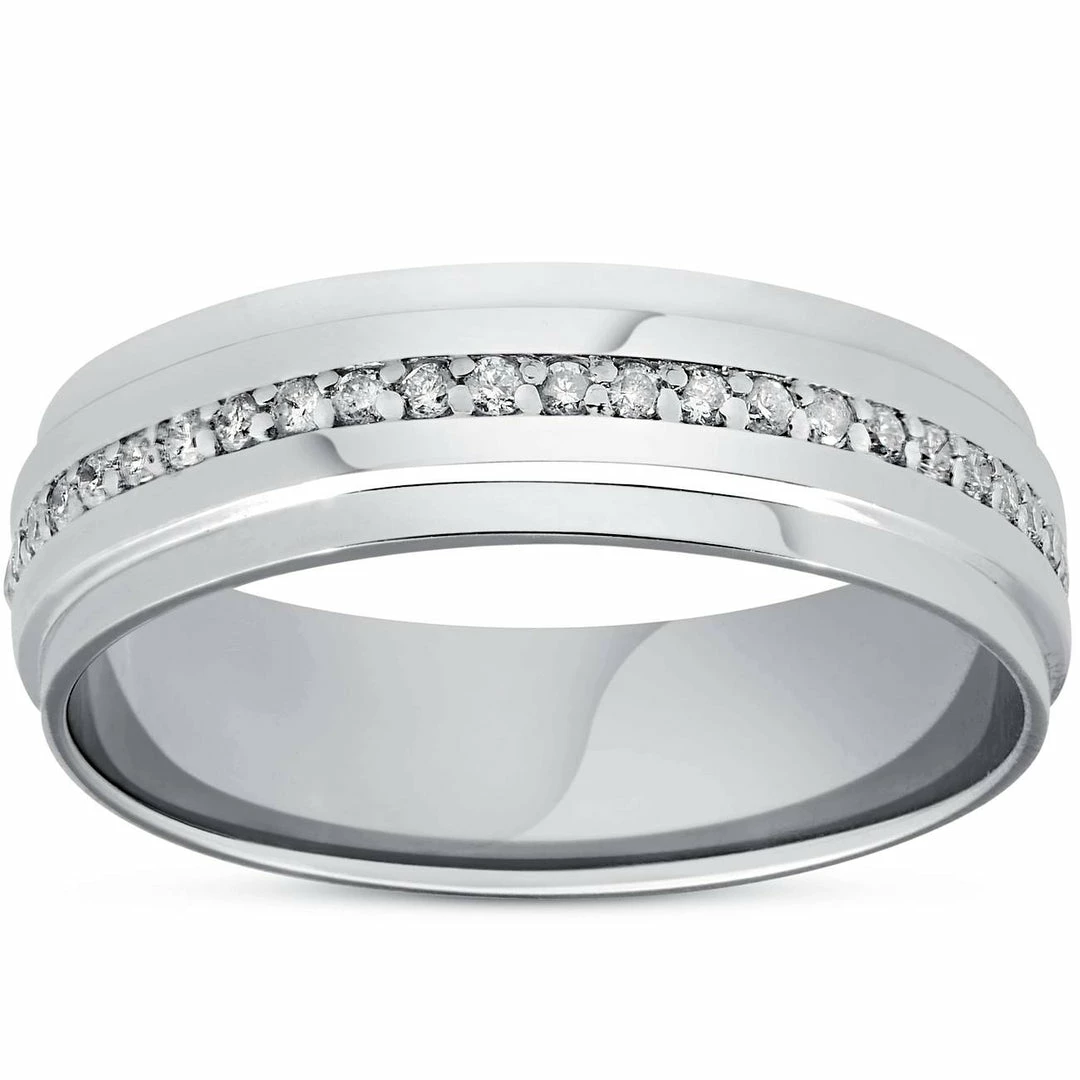 Outlet 🤩 Pompeii3 Mens Diamond 3/8ct Eternity Ring Wedding Band 14k White Gold High Polished 7MM ✨
