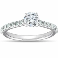 Wholesale 👏 Pompeii3 1 1/4 Ct TDW Round Real Diamond Engagement Ring With Side Stones 14k White Gold for 👩 women 🧨