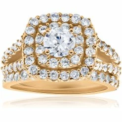 Top 10 🛒 Pompeii3 2ct Diamond Engagement Double Cushion Halo Wedding Ring Set 10k Yellow Gold for 👩 women 🥰