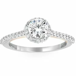 Best deal 💯 Pompeii3 1 3/8Ct Diamond & Moissanite Halo Two Tone Engagement Ring 14k Rose & White Gold for 👩 women 🔥