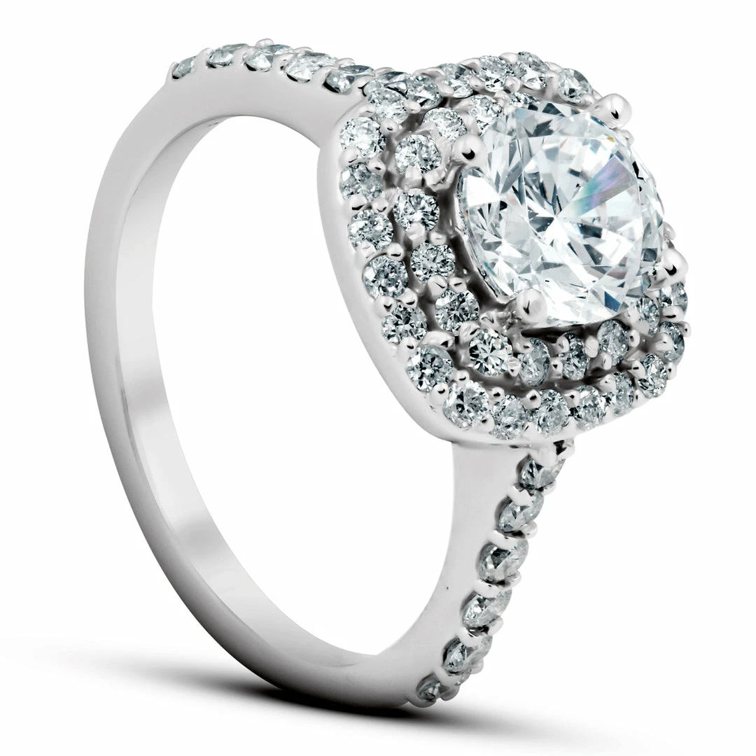 Best deal ❤️ Pompeii3 2 1/4 Ct Diamond & Moissanite Cushion Halo Engagement Ring 14k White Gold for 👩 women 😍 - Image 3