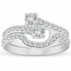 Best deal 😍 Pompeii3 1 1/2 Ct Diamond Engagement Two Stone Forever Us Ring Set White Gold for 👩 women ⌛