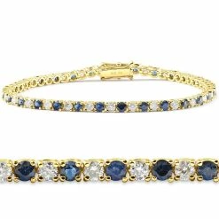 New 😉 Pompeii3 3ct Blue Sapphire & Diamond Tennis Bracelet 14K Yellow Gold 7" for 👩 women 🎉