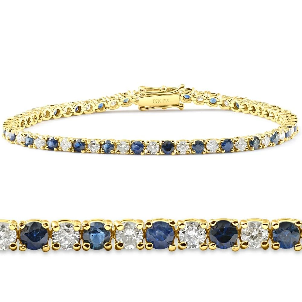 New ๐ Pompeii3 3ct Blue Sapphire & Diamond Tennis Bracelet 14K Yellow Gold 7" for ๐ฉ women ๐