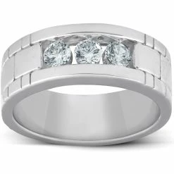 New 🤩 Pompeii3 10k White Gold 1 Ct Three Stone Mens Heavy Weight Anniversary Ring ⌛