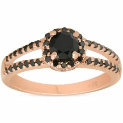 Top 10 🛒 Pompeii3 1CT Black Diamond Halo Split Shank 14k Rose Gold Engagement Ring for 👩 women 😍