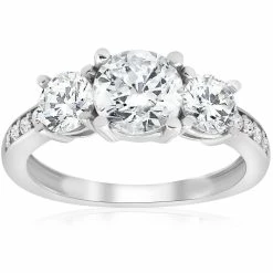 Best deal 🌟 Pompeii3 2 Ct TWD Three Stone Diamond Engagement Ring 14k White Gold Anniversary Band for 👩 women 🛒