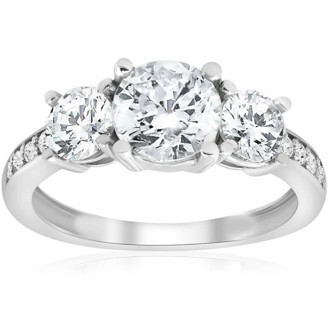 Best deal 🌟 Pompeii3 2 Ct TWD Three Stone Diamond Engagement Ring 14k White Gold Anniversary Band for 👩 women 🛒