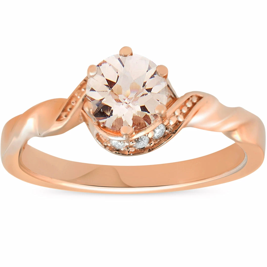 Best deal ✔️ Pompeii3 3/4 ct Diamond & Morganite 14k Rose Gold Solitaire Twist Band Engagement Ring for 👩 women 😉