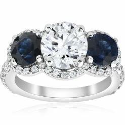 Wholesale 🤩 Pompeii3 3 1/2 ct Sapphire & Diamond Halo 3-Stone Engagement Ring 14k White Gold for 👩 women 🔥