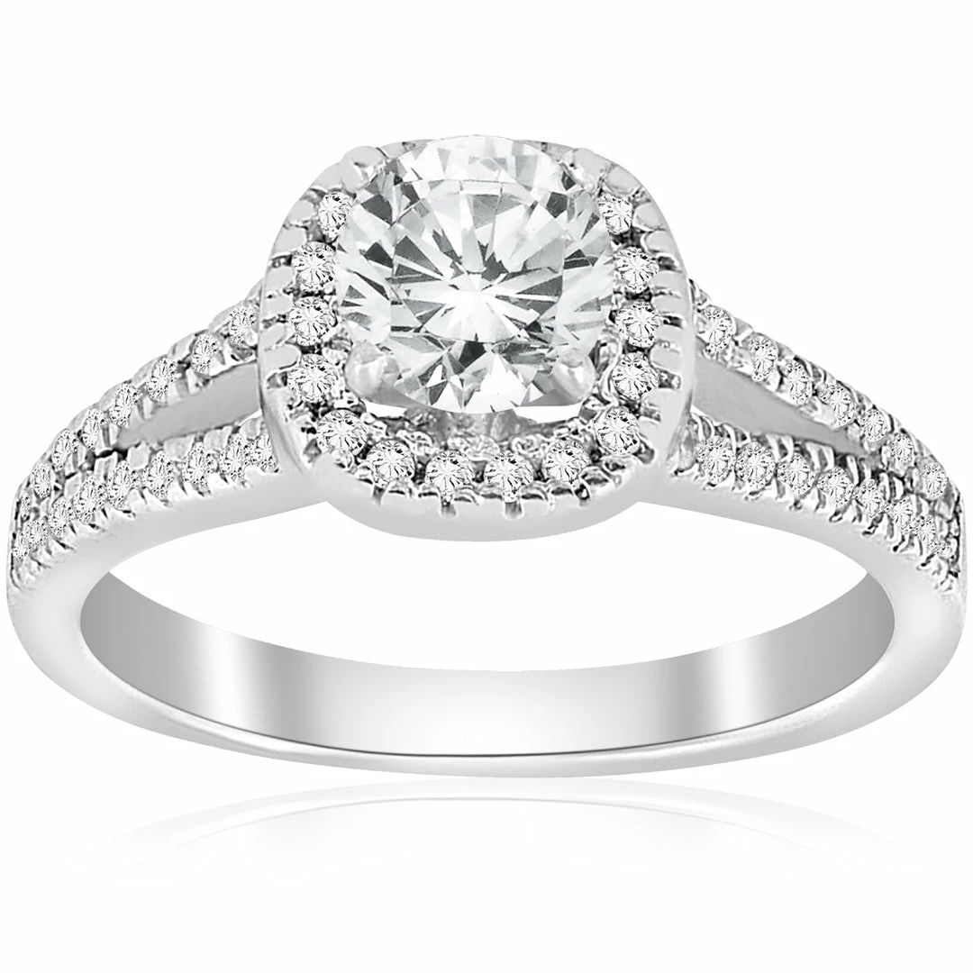 Best deal ๐ Pompeii3 3/4ct Cushion Halo Diamond Engagement Ring Split Shank 14k White Gold for ๐ฉ women ๐ฅ
