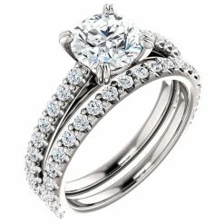 New 👏 Pompeii3 G/SI 2 ct Diamond Engagement Wedding Ring Set White Gold Enhanced for 👩 women ✨