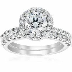 Best deal 👍 Pompeii3 1 7/8ct Halo Diamond Engagment Ring Wedding Set (1ct Center) 14k White Gold for 👩 women 🤩
