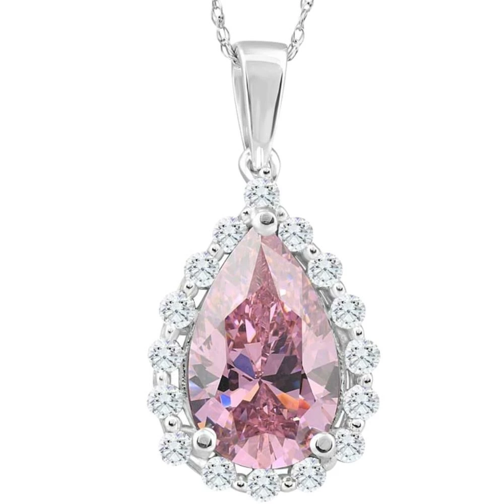Top 10 β Pompeii3 3 1/2Ct Pink Topaz & Diamond Halo Pendant 10k White Gold π© Womens Necklace 1" Tall π§¨