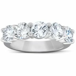 Wholesale ✨ Pompeii3 2 3/4 Ct Five Stone Diamond Wedding Ring 14k White Gold for 👩 women 😀