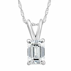Discount 🔔 Pompeii3 3/4Ct Solitaire Emerald Cut Diamond Pendant 14k White Gold Lab Grown Necklace for 👩 women ❤️