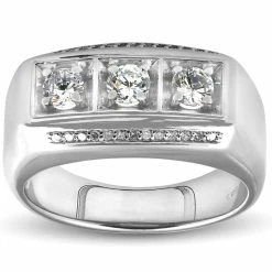 Coupon 🔔 Pompeii3 1ct Diamond Mens Three Stone Wedding Anniversary Ring 10k White Gold ✔️